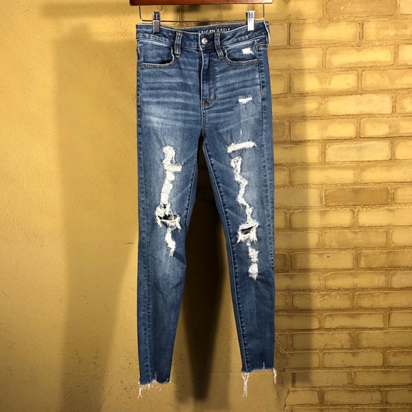 American Eagle Distressed Raw Hem Skinny Jeans - Picture 2 of 6